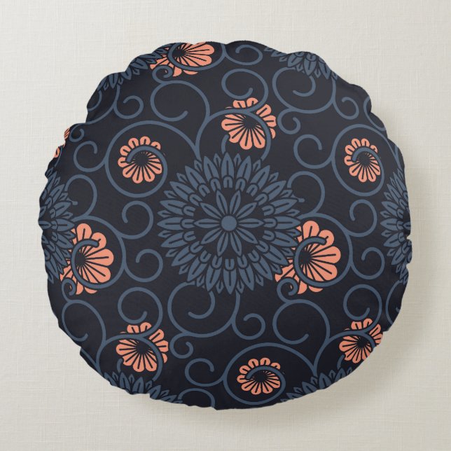 Dark Ornamented Circles Vintage Seamless Round Cushion (Front)