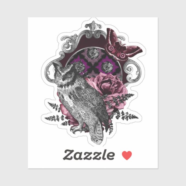 Dark Owl Butterfly And Flowers - Gothic  (Sheet)