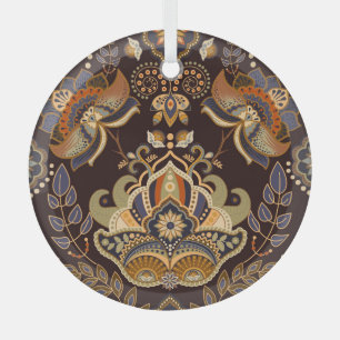 Dark Paisley: Floral Indian Seamless. Glass Tree Decoration