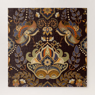 Dark Paisley: Floral Indian Seamless. Jigsaw Puzzle