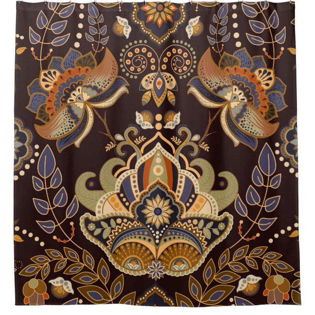 Dark Paisley: Floral Indian Seamless. Shower Curtain (Front)