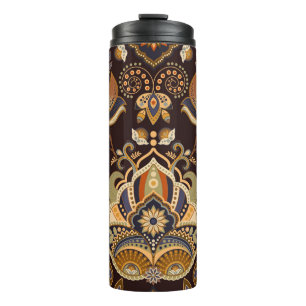 Dark Paisley: Floral Indian Seamless. Thermal Tumbler