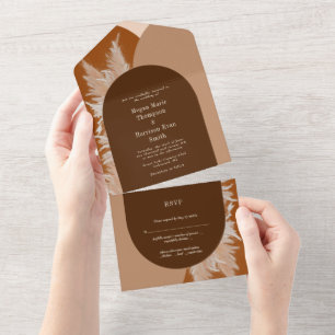 Dark Pampas Grass and Arches Wedding Invitation
