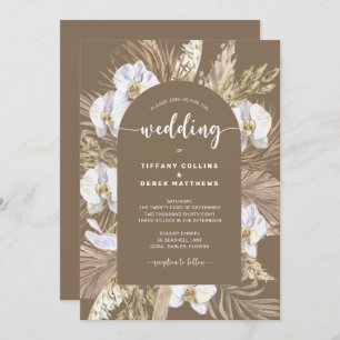 Dark Pampas Grass Arch Boho Wedding Invitation