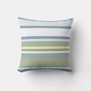 Dark Pastel Blue and Spring Rain Stripes Cushion