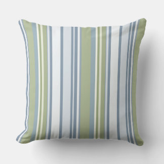 Dark Pastel Blue and Spring Rain Stripes Cushion