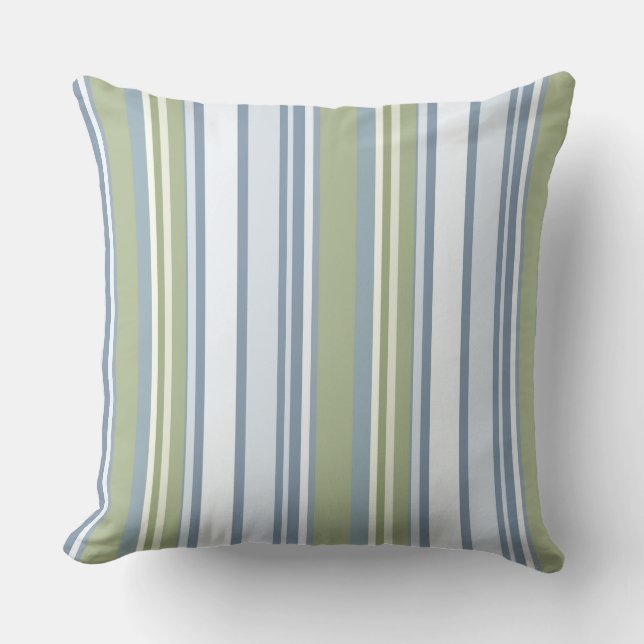 Dark Pastel Blue and Spring Rain Stripes Cushion (Front)