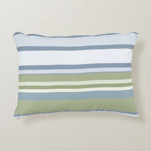 Dark Pastel Blue and Spring Rain Stripes Decorative Cushion