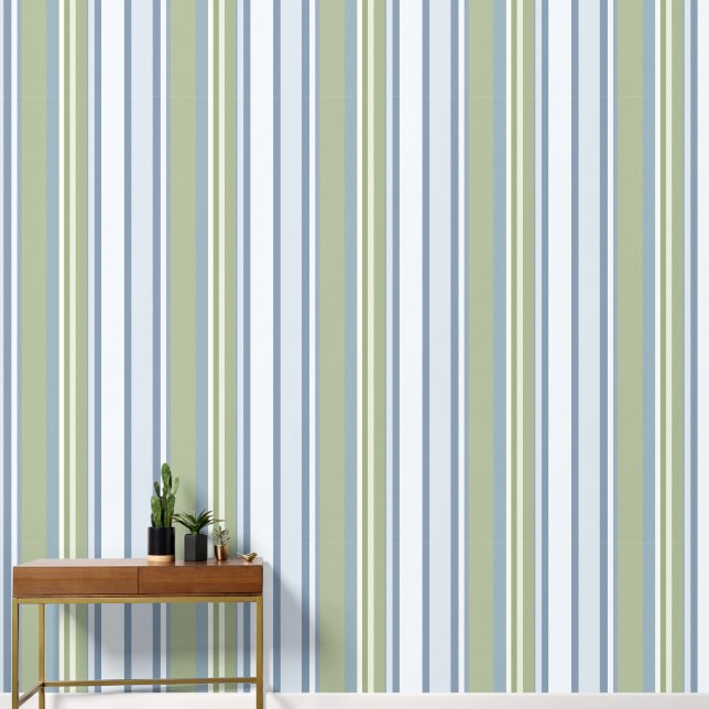 Dark Pastel Blue and Spring Rain Stripes Wallpaper (Hallway)