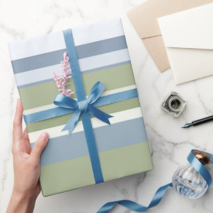 Dark Pastel Blue and Spring Rain Stripes Wrapping Paper