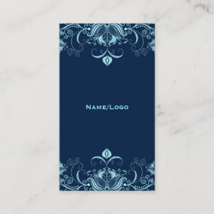 Dark & Pastel Blue Floral Swirls Business Card