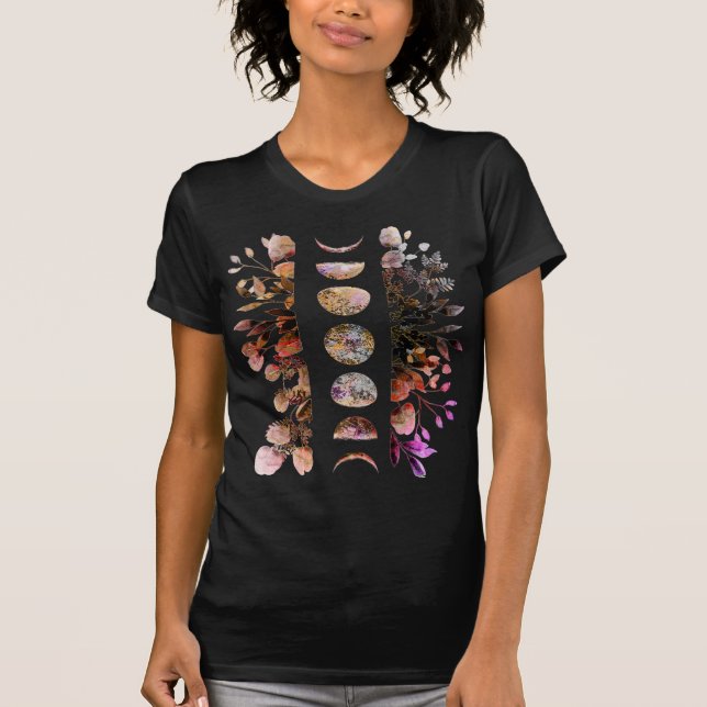 Dark Pastel Botanical Moon Cycle T-Shirt (Front)