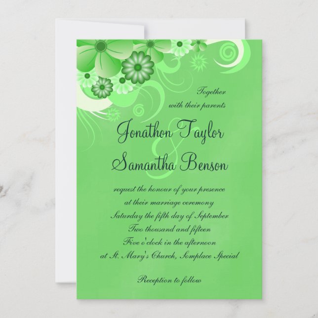 Dark Pastel Green Floral 5x7 Wedding Invitations (Front)