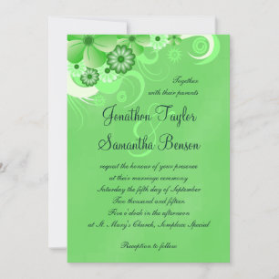 Dark Pastel Green Floral 5x7 Wedding Invitations