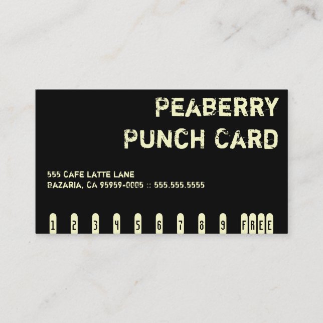 Dark Peaberry Coffee Drink Punch Card (Front)