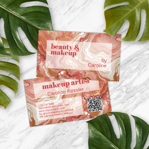 Dark Peach Coral Red Pink Gold Marble Art Pattern Business Card