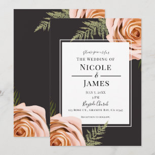 Dark Peach Floral Roses Rustic Shabby Chic Wedding Invitation