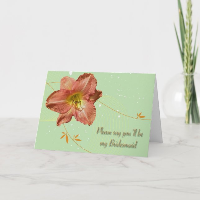 Dark Peach Lily Bridesmaid Request Card (Front)