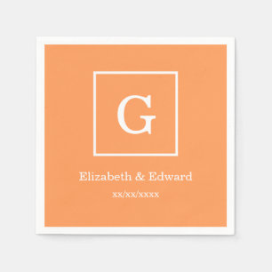 Dark Peach White Framed Initial Monogram Napkin