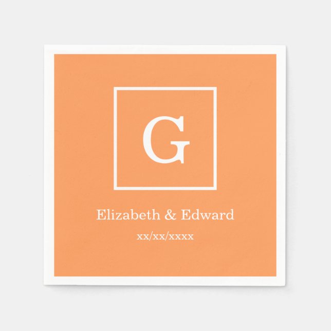 Dark Peach White Framed Initial Monogram Napkin (Front)