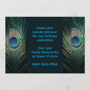 Dark Peacock Feather Birthday Invitation