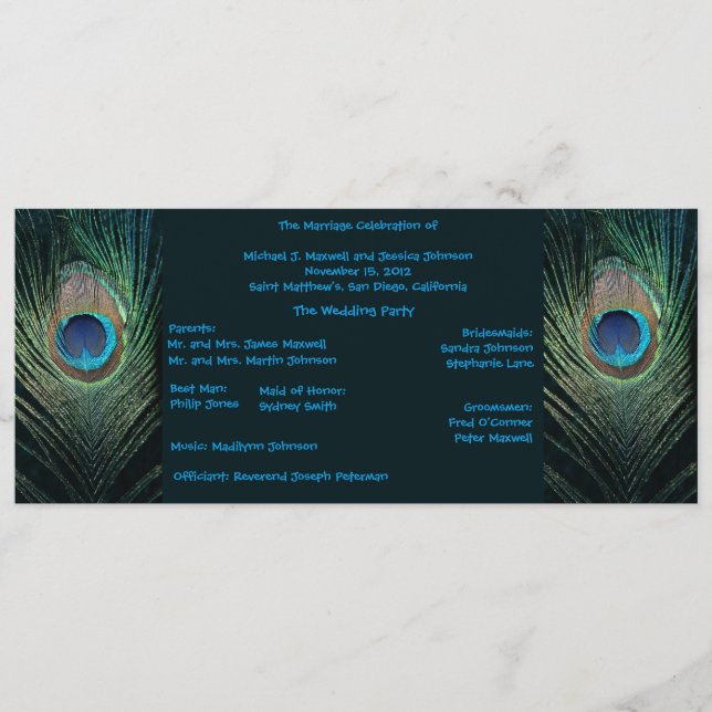 Dark Peacock Wedding Program Programme (Front)