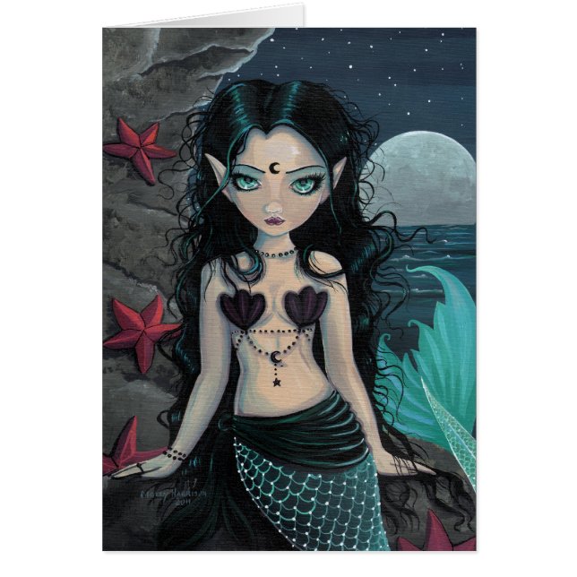 Dark Pearl Gothic Big eye Mermaid Card (Front)