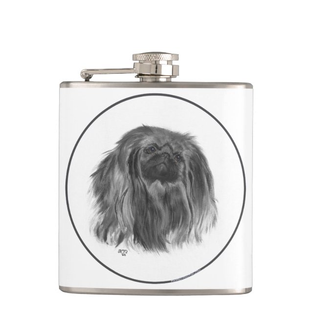 Dark Pekingese Hip Flask (Front)