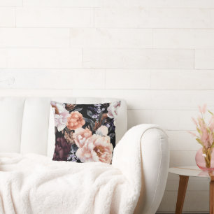 Dark Peonies Floral Pattern Cushion