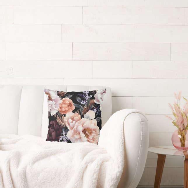Dark Peonies Floral Pattern Cushion (Couch)
