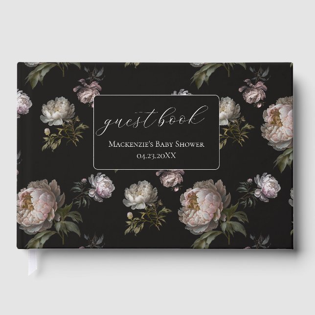 Dark Peony Floral Baby Shower Guest Book (Front)