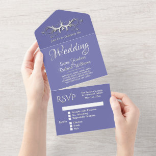 Dark Periwinkle and White Tri Fold w Rsvp Wedding All In One Invitation