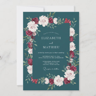 Dark Petrol Ranunculus Eucalyptus Wedding Invitation