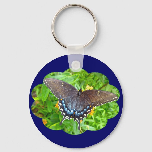 Dark Phase Tiger Swallowtail Butterfly Birthday Key Ring (Front)