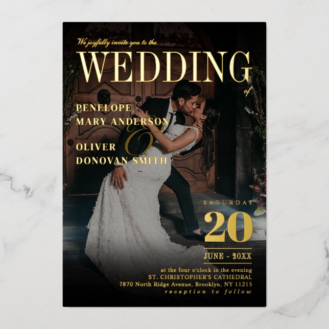 Dark Photo Editorial Magazine Elegant Wedding Gold (Front)