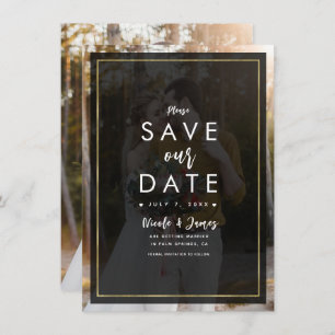 Dark Photo Gold Tint Overlay Modern Save the Date Invitation