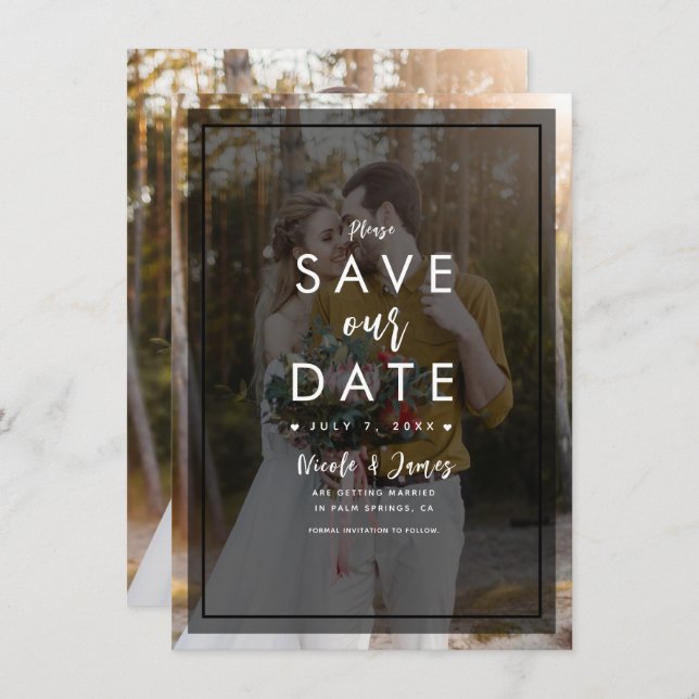 Dark Photo Tint Overlay 2 Modern Save the Date Invitation (Front/Back)
