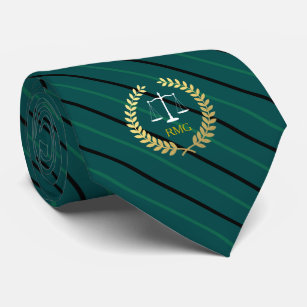 Dark Pine Green Striped Custom Initials Lawyer Tie
