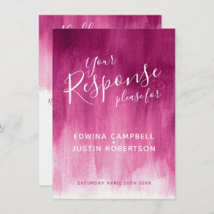 Dark pink abstract modern art wedding reply RSVP Invitation