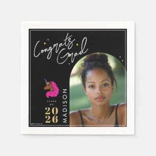 Dark Pink Afro Unicorn Graduation Napkin