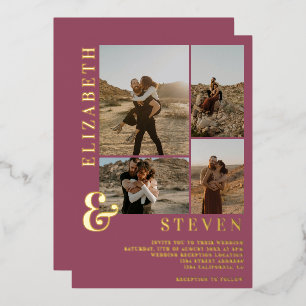 Dark pink ampersand 4 photo grid wedding gold