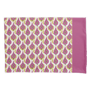 Dark Pink and Mustard Ikat Pattern Pillowcase