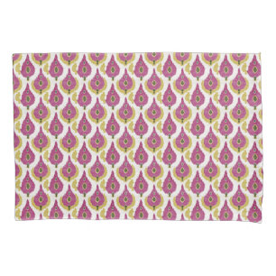 Dark Pink and Mustard Ikat Pattern Pillowcase