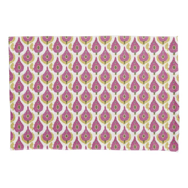 Dark Pink and Mustard Ikat Pattern Pillowcase (Front)