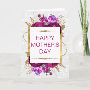 Dark Pink and Purple Flowers Mother's Day Card