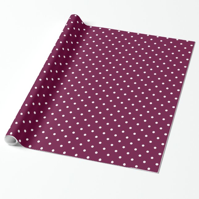 Dark Pink and White Polka Dots Birthday Wrapping Paper (Unrolled)