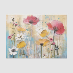 Dark Pink and Yellow Large Watercolor Flowers Tissue Paper