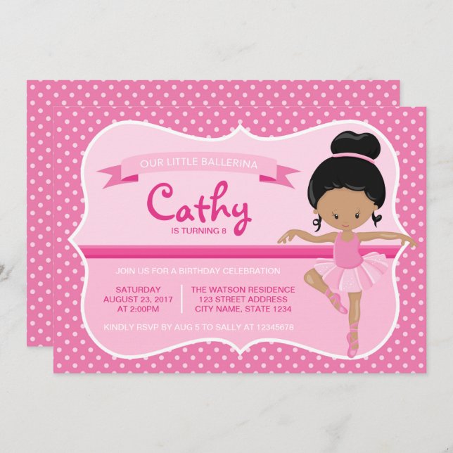 Dark Pink Ballerina Birthday Invitation (Front/Back)