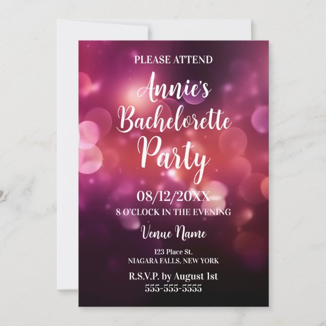 Dark Pink Bokeh Bachelorette Party Invitation (Front)