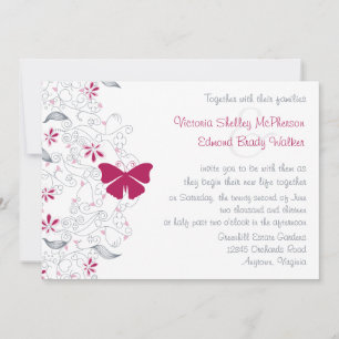 Dark Pink Butterfly Whimsy Wedding Invitation